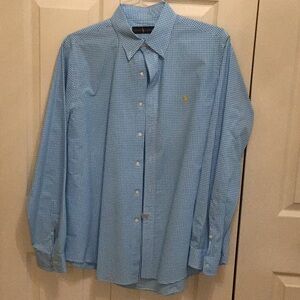 *EUC* Ralph Lauren turquoise & white check button down. Size L.
